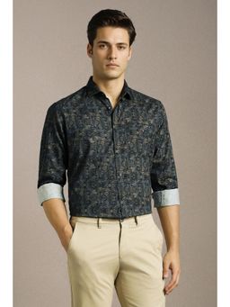 Louis Philippe - Mens Navy Blue Print Full Sleeves Casual Shirt