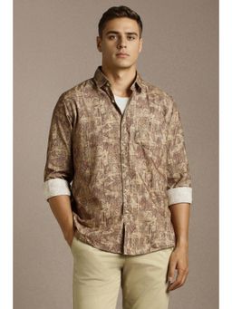 Louis Philippe - Mens Beige Print Full Sleeves Casual Shirt