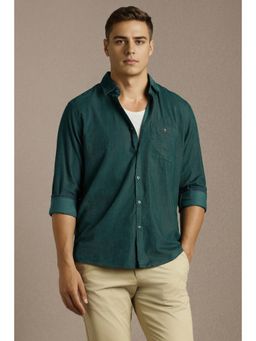 Louis Philippe - Mens Green Textured Full Sleeves Casual Shirt