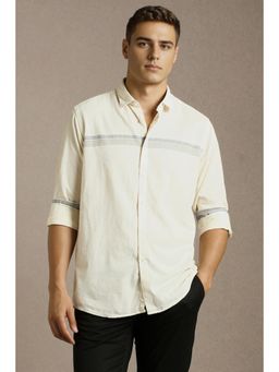 Louis Philippe - Mens Beige Stripes Full Sleeves Casual Shirt