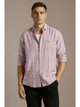 Louis Philippe - Mens Maroon Stripes Full Sleeves Casual Shirt
