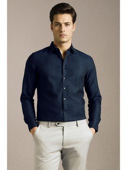 Louis Philippe - Mens Navy Blue Print Full Sleeves Casual Shirt