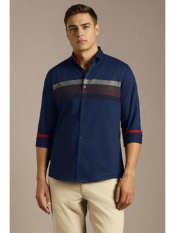 Louis Philippe - Mens Navy Blue Stripes Full Sleeves Casual Shirt