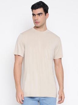 Guess - Beige Smooth Small Eco Modal Solid Regular Fit T-Shirt