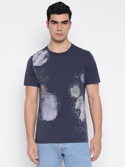 Guess - Treated Flower Mid Organic Stream Smart Blue Floral Slim Fit T-Shirt