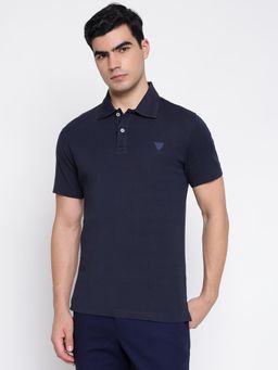 Guess - Nolan Organic Stretch Micro Smart Blue Solid Slim Fit Polo T-Shirt