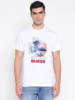 Guess - Japanese Wave Mid Organic Stream Pure White Graphic T-Shirt