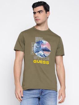 Guess - Japanese Wave Mid Organic Stream Olive Morning Graphic T-Shirt