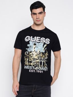 Guess - Mid Organic Heavy Jet Black Tropical Graphic T-Shirt
