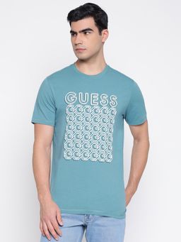 Guess - Mid Organic Stretch Soft Blue G Chain Geometric Slim Fit T-Shirt