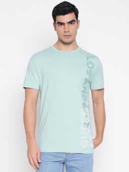 Guess - Mid Organic Stretch Seafoam Mist Typography Slim Fit T-Shirt