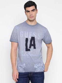 Guess - Mid Organic Stream Smart Blue Typography T-Shirt