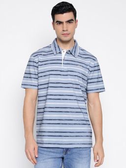 Guess - Organic Piquet Cloudy Smart Blue Horizontal Stripes Polo T-Shirt