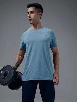 Technosport - Mens Blue COTFLEX Solid Slim Fit T-Shirt