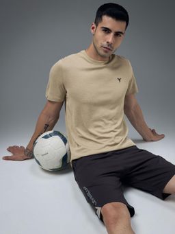 Technosport - Mens Beige DOUBLE COOL Solid Slim Fit T-Shirt