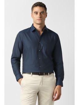 Van Heusen - Mens Navy Blue Textured Full Sleeves Wedding Shirt
