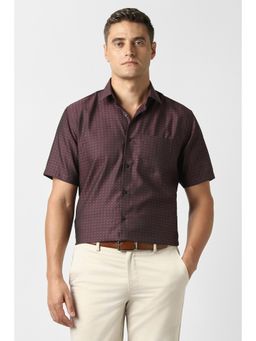 Van Heusen - Mens Maroon Textured Half Sleeves Formal Shirt