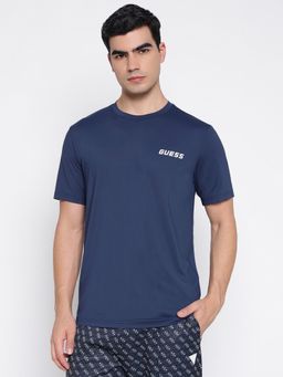 Guess - Liga Micro Textured Tech Silk Blue Solid Slim Fit T-Shirt