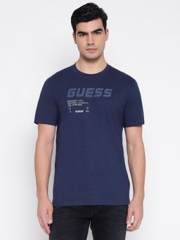 Guess - Divo Mid Organic Stream Silk Blue Typography T-Shirt
