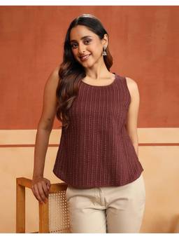 Fabindia - Maroon Cotton Striped Top