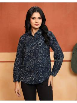 Fabindia - Women Blue Cotton Floral Shirt