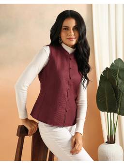 Fabindia - Maroon Viscose Silk Quilted Jacket