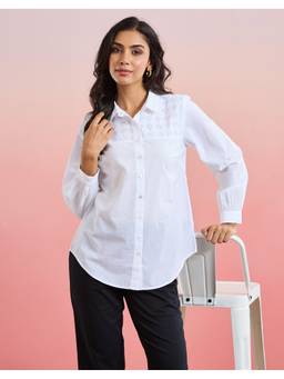 Fabindia - Women White Cotton Self Design Shirt