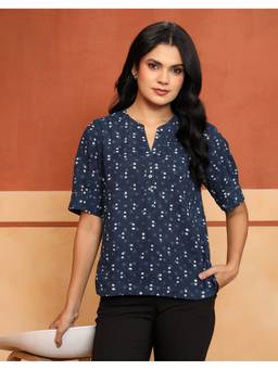 Fabindia - Indigo Cotton Dabu Printed Top