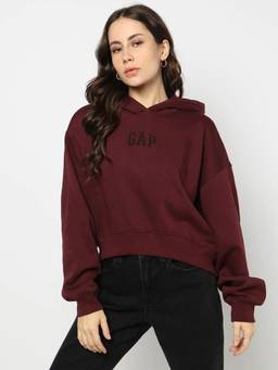 GAP - Maroon Women's Typography Hooded Sweatshirt