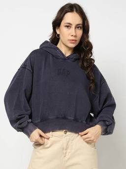 GAP - Navy Blue Women's Typography Hooded Sweatshirt