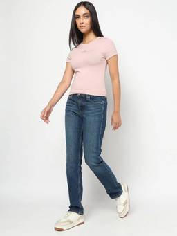 GAP - Women's Blue Solid Mid Rise Jeans