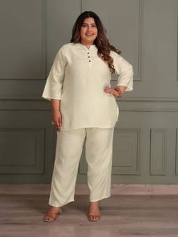 TITTLI - Women's Rayon Solid Cream Co-ords