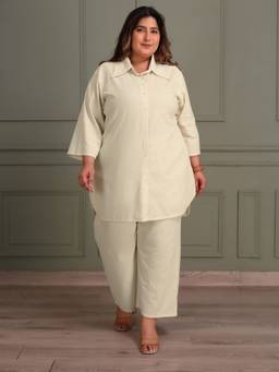 TITTLI - Women's Pure Cotton Solid Cream Co-ords