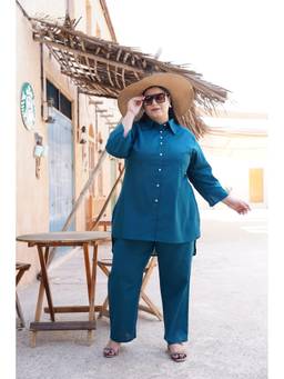 TITTLI - Women Pure Cotton Solid Blue Co-ords