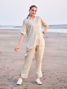 TITTLI - Women's Solid Cream Co-ords