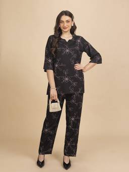 TITTLI - Women's Rayon Printed Black Co-ords