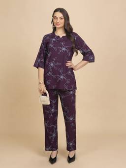 TITTLI - Women's Rayon Printed Wine Co-ords