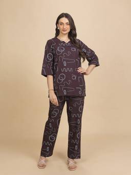 TITTLI - Women's Rayon Printed Brown Co-ords