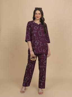TITTLI - Women's Rayon Printed Maroon Co-ords
