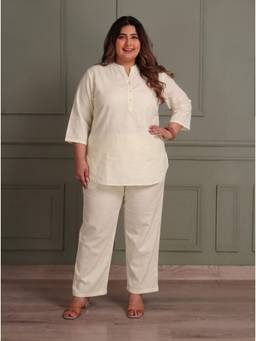 TITTLI - Women Cotton Silk Solid Cream Co-ords