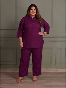 TITTLI - Women Cotton Silk Solid Wine Co-ords