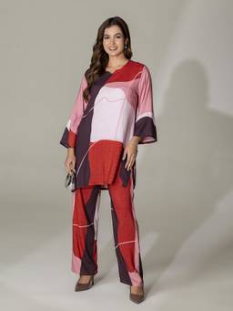 TITTLI - Women Round Neck Printed Viscose Rayon Multicolor Co-Ords