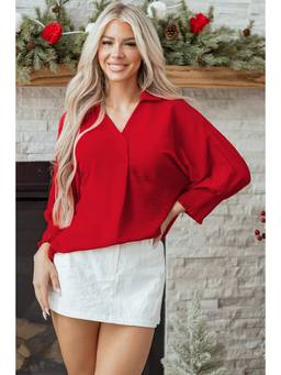 Errabelly - Fiery Red Collared Neck Oversized Top