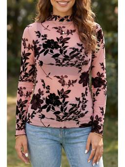 Errabelly - Gossamer Multicolor Retro Floral Print Mesh Long Sleeve Top