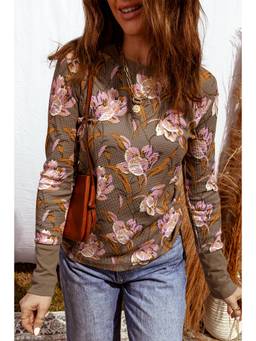 Errabelly - Multicolor Floral Print Waffle Long Sleeve Top