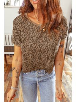 Errabelly - Khaki Fierce Leopard Crew Neck Top
