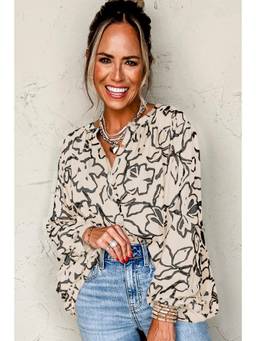 Errabelly - Grey Morn Floral Print Batwing Sleeve Top