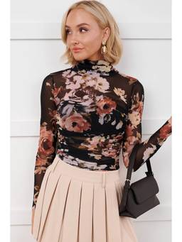 Errabelly - Multicolor Floral Mesh Long Sleeve High Neck Top