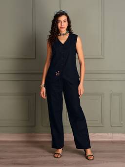TITTLI - Women's Cotton Solid Black Co-ords