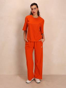 TITTLI - Women's Pure Cotton Solid Orange Co-ords